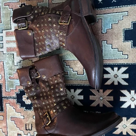 Studded Brown Ankle Boots - Picture 4 of 11